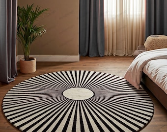 8x8 Sun Round Area Rug - Hand Tufted Wool Sunburst Pattern Rug for Living Room & Bedroom Décor 5x5 6x6 7x7
