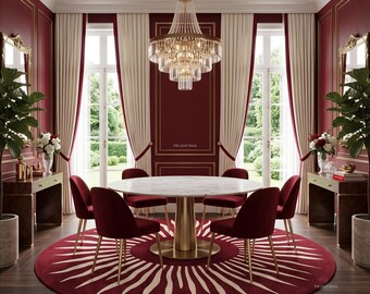 Round Sunburst Wool Rug, Hand Tufted Dining Room Decor, Contemporary circular sunburst