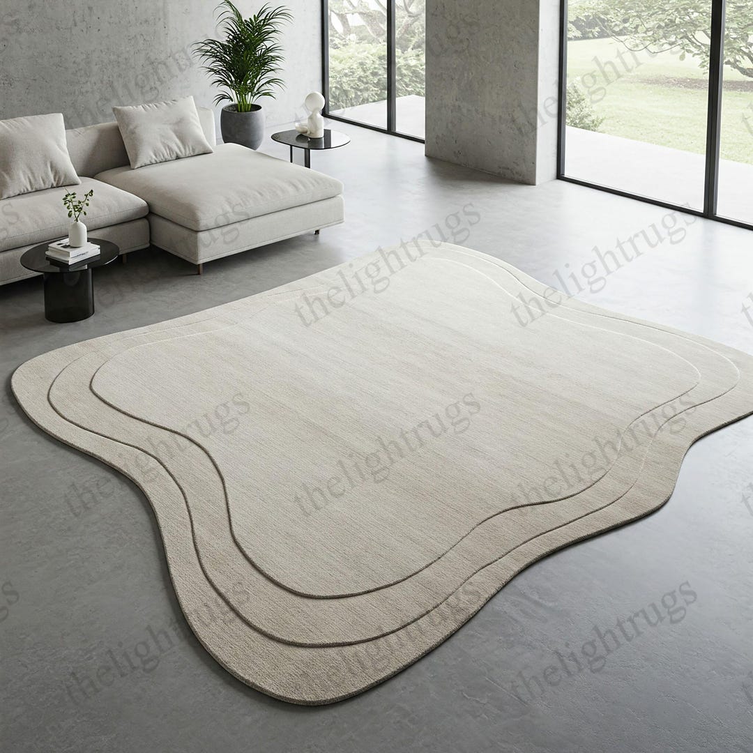 Undulating Small Rugs 6x8luxurious Hand-tufted Wool Rug: Undulating Serenity in Soft Cream ...