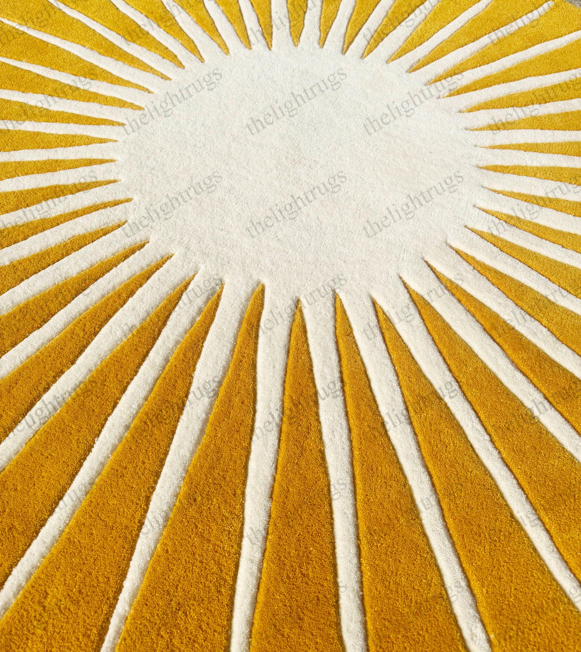 8x8 , 7x7 ,6x6, 5x5 Sunburst Round Rug - Handcrafted Modern Round Wool Area Rug For Living Room Bedroom Dining Room Carpet.