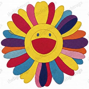 Sunflower Rug - Colorful Smiling Flower Area Rug | 100% Wool Playful Floral Design for Living Room & Entryways