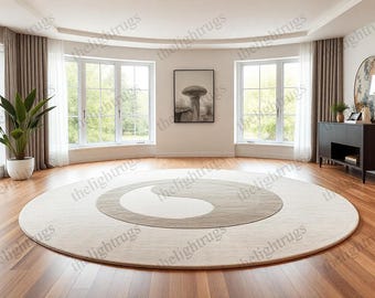 Elegante tappeto circolare dai toni neutri - Tappeto moderno e minimalista per soggiorno e arredamento d'interni.