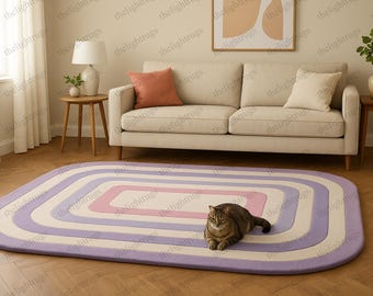 Hand-Tufted Wool Rug: Pastel Striped Oval Area Rug