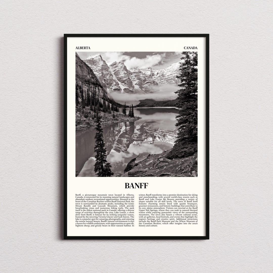Banff Black and White Print, Banff Poster, Banff Wall Art, Banff Art ...
