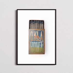 Impresión de caja de cerillas de Oklahoma, impresión de Oklahoma, póster de Oklahoma, arte mural de Oklahoma, impresión artística de Oklahoma, regalos de Oklahoma
