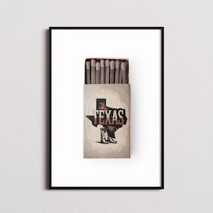 Texas Streichholzschachtel Druck, Texas Druck, Texas Poster, Texas Wandkunst, Texas Kunstdruck, Texas Geschenke