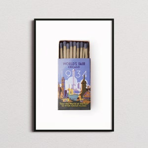 Vintage Chicago Matchbox Print, Chicago Print, Chicago Poster, Chicago Wall Art, Chicago Art Print, Vintage Art, Retro Art, Vintage Poster