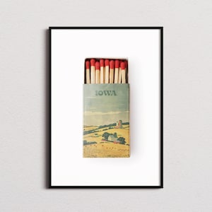 Impresión vintage de caja de cerillas de Iowa, póster de Iowa, arte mural de Iowa, impresión artística de Iowa, arte vintage, arte retro, póster vintage, impresiones vintage