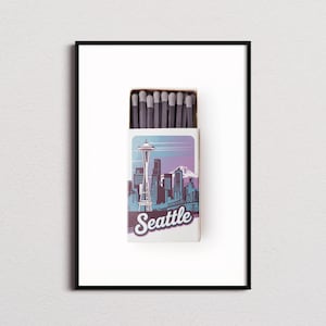 Seattle Matchbox Print, Seattle Print, Seattle Poster, Seattle Wall Art, Seattle Art Print, Seattle Gifts