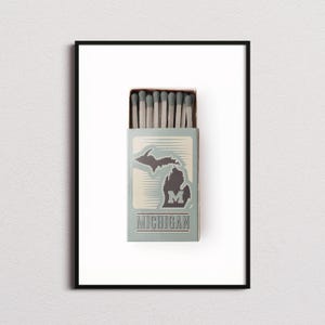 Michigan Matchbox Print, Michigan Print, Michigan Poster, Michigan Wall Art, Michigan Art Print, Michigan Gifts