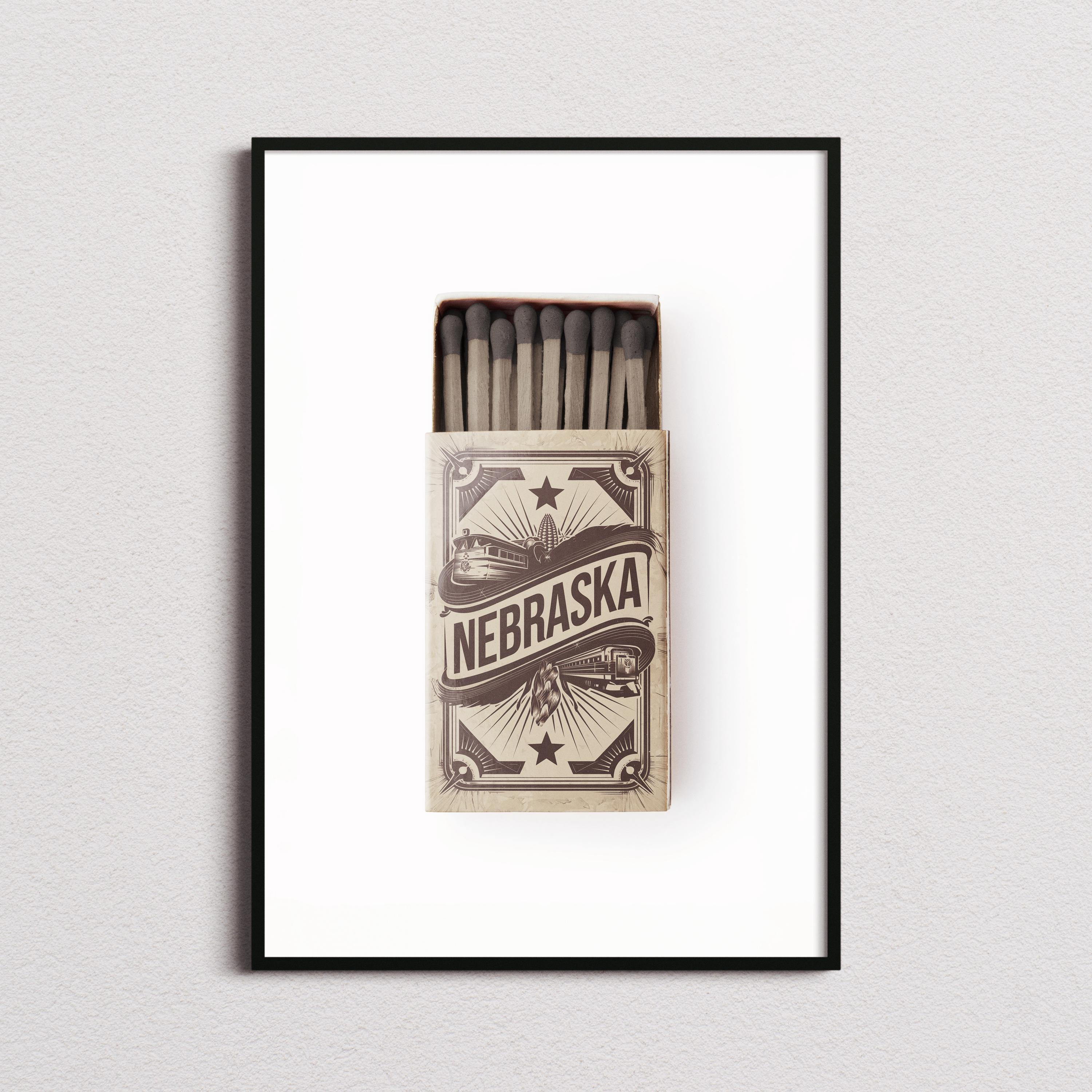 Nebraska Matchbox Print, Nebraska Print, Nebraska Poster, Nebraska Wall Art, Nebraska Art Print, Nebraska Gifts