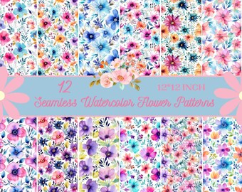 Seamless Friendly Watercolor Florals, Digital Planner Kit, Spring Floral Stickers, Printable, Organize Your Life with Aesthetic Designs