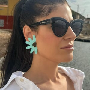 Turquoise Clip On Earrings, Floral Earrings, Clip Earrings, Clip On, Statement Earrings, Non Pierced Ears, Gift for Her, Made in Greece.