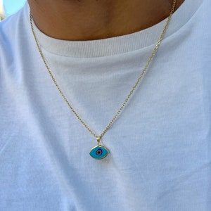 Gouden boze oog ketting mannen, boze oog charme, heren ketting, gouden ketting ketting, heren sieraden, cadeau voor hem, gemaakt van sterling zilver 925.