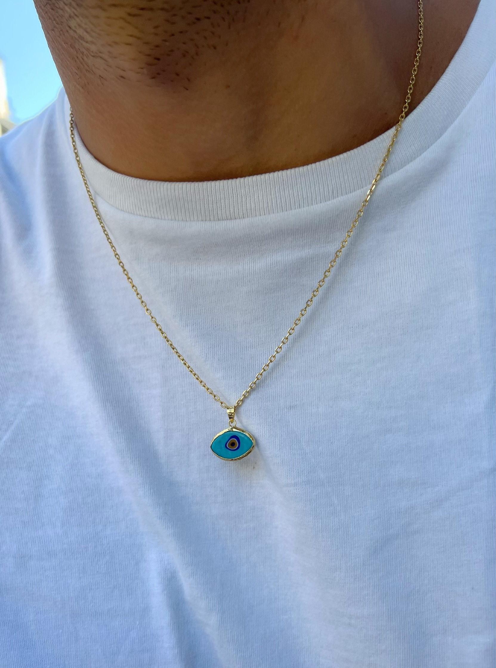 Mens gold evil eye necklace deals