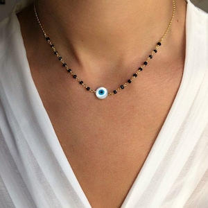 Minimalist Evil Eye Necklace, Protection Necklace, Gold Evil Eye Necklace, Dainty Necklace, Birthday Gift, Made from Sterling Silver 925.