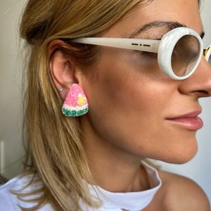 Minimal Earrings, Clip On Earrings, Watermellon Earrings, Unpierced Ears, Fruit Earrings, Small Earrings, Gift for Her, Made in Greece.