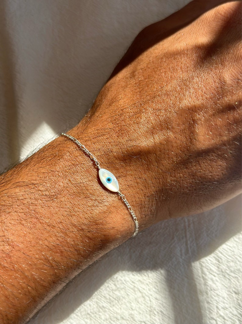 Evil Eye Bracelet Men Silver Chain Bracelet Men's Etsy