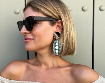 Ohrringe, Statement Ohrringe, Ohrclips, lange Ohrringe, Geometrische Ohrringe, Clip Ohrringe, graue Ohrringe, Geschenk für sie, Made in Griechenland