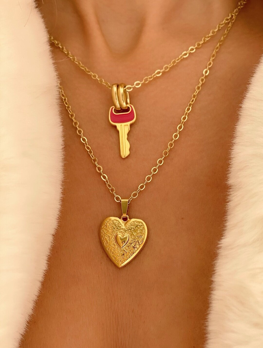 Dainty Gold Heart Necklace, Layered Gold Necklaces, Gold Heart Locket
