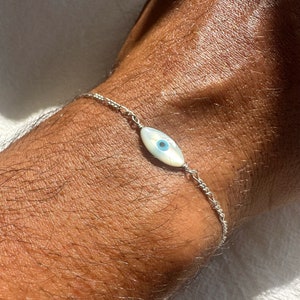 Men&#39;s Sterling Silver Evil Eye Bracelet, Protection Jewelry, Made in Greece.