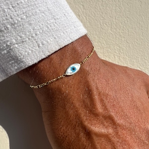Men&#39;s Evil Eye Bracelet, Men&#39;s Gold Chain Bracelet, Evil Eye Charm, Gift for Men, Made from Gold Plated Sterling Silver 925.