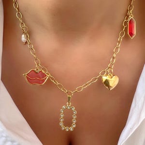 Layering Necklace, Chunky Necklace, Gold Statement Necklace, Gold Charm Necklace, Gold Pendant, Gift for Her,Made From Stainless Steel Chain