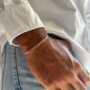 Gold Bangle Bracelet Men, Gold Cuff Bracelet Men, Gold Bracelet, Adjustable Bangle, Zircons Bracelet, Gift for Him, Made in Greece.