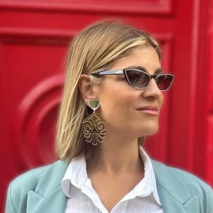 Gold Earrings, Clip On Earrings, Statement Earrings, Dangle Earrings, Unpierced Ears, Clip Earrings, Gift for Her, Made in Greece.