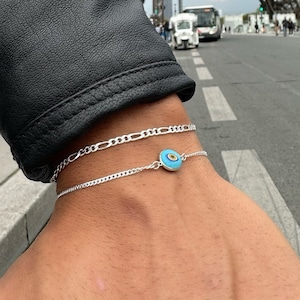 Evil Eye Bracelet for Men, Handmade Protection Jewelry, Sterling Silver 925