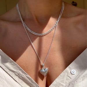 Heart Necklace, Silver Necklace, Silver Heart Pendant, Silver Layering Necklaces, Silver Chains, Gift for Her,Made from Sterling Silver 925