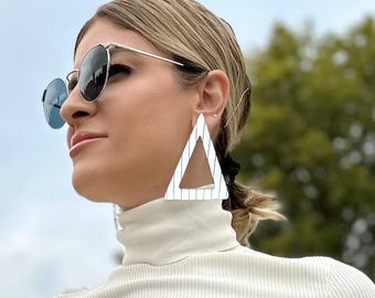Silver Earrings, Triangle Earrings, Dangle Earrings, Geometric Earrings, Statement Jewelry, Made in Greece.