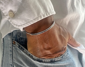 Pulsera de puño para hombre, pulsera de plata para hombre, pulsera ajustable, pulsera de circonitas, pulsera hecha a mano, regalo para él, hecho en Grecia.