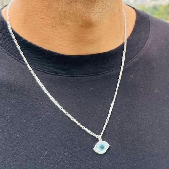 Sterling Silver Evil Eye Necklace Men, Mens Pendant, Protection