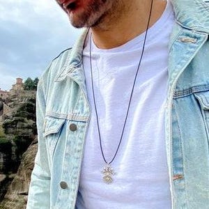Evil Eye Pendant, Mens Necklace, Silver Evil Eye Necklace, Mens Pendant, Mens Jewelry, Adjustable Necklace, Gift for Her, Made in Greece.