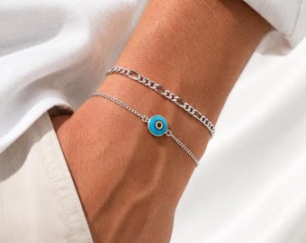 Evil Eye Bracelet, Mens Bracelet, Mens Chain Bracelet, Silver Chain Bracelet, Handmade Bracelet, Protection Jewelry, Sterling Silver 925