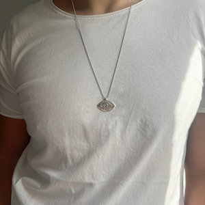 Silver Evil Eye Necklace, Mens Necklace, Evil Eye Pendant, Silver Evil Eye Jewelry, Protection Necklace, Gift for Him, Stainless Steel.