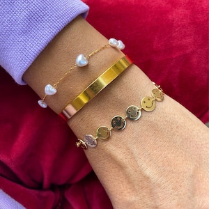 Gold Dainty Bangle Bracelet, Women Bangle, Gold Cuff Bracelet, Pearls Bracelet, Gold Stackable Bracelet, Gift for Her, Made in Greece.