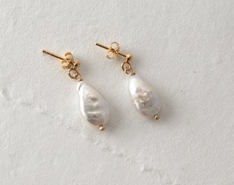 Astri Waterdrop Pearl Drop Earrings on Gold Filled Stud Posts