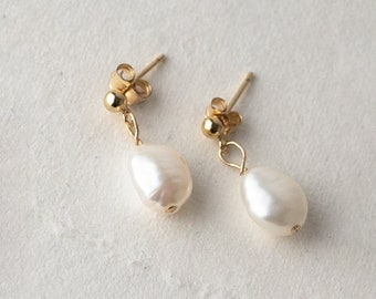 Luna Baroque Pearl Drop Earrings on Gold Filled Stud Posts