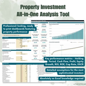 Investimenti immobiliari tutto in un Excel - Analisi degli immobili in affitto / Calcolatrice mutui / Previsione delle prestazioni / Flusso di cassa, ROI, ROE, tasso di capitalizzazione