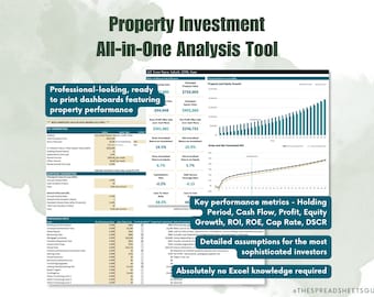 Property Investment All in One Excel - Rental Property Analysis | Mortgage Calculator | Performance Forecast | Cash Flow, ROI, ROE, Cap Rate