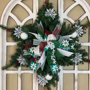 Snowflake Winter Door Wreath, Christmas Holiday Decor