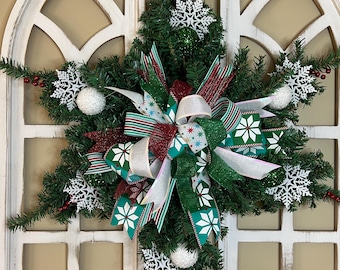 Snowflake Winter Door Wreath, Christmas Holiday Decor
