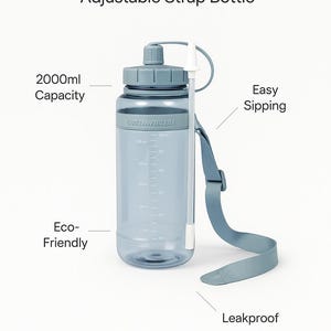 Gourde d'un demi-gallon avec paille et sangle : plastique PC sans BPA