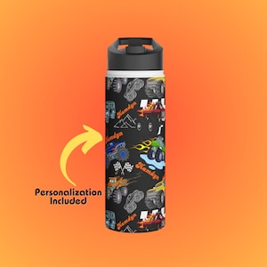 Personalized Monster Truck Water Bottle for Boys | Stainless Steel Water Bottle | School Water Bottle for Kids | Custom Monster Truck Bottle