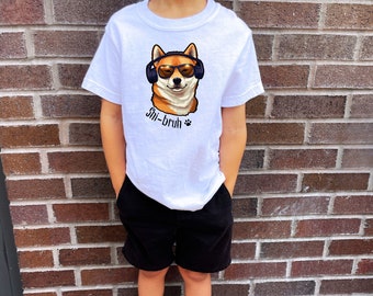 T-shirt Shi-bruh pour jeunes T-shirt Shiba Inu hanche pour enfants T-shirt casque Shiba T-shirt Shiba Inu Bruh avec poche T-shirt Shiba Lover pour garçons et filles