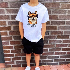 T-shirt Shi-bruh pour jeunes T-shirt Shiba Inu hanche pour enfants T-shirt casque Shiba T-shirt Shiba Inu Bruh avec poche T-shirt Shiba Lover pour garçons et filles image 1