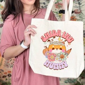 Shiba Inu Tote Bag | Halloween Shiba Tote Bag | Shiba Mom Canvas Tote Bag | Kawaii Shiba Inu Tote Bag | Reusable Grocery Tote