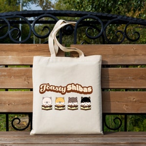 Toasty Shiba Inu Tote Bag | Fall Shiba Tote Bag | Shiba Mom Bag | Kawaii Shiba Inu Tote Bag | Reusable Grocery Tote | S&#39;mores Shiba Inu